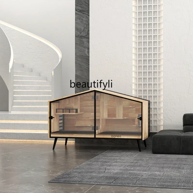 yj57 Barn Pet Villa Panoramic Transparent Totoro Rabbit Pet Cage Cabinet Solid Wood Villa