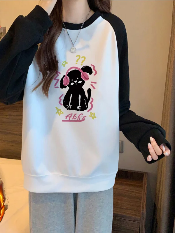 

Утепленная флисовая толстовка с круглым вырезом для женщин, модная осенне-зимняя куртка из полиэстера с длинными рукавами и принтом