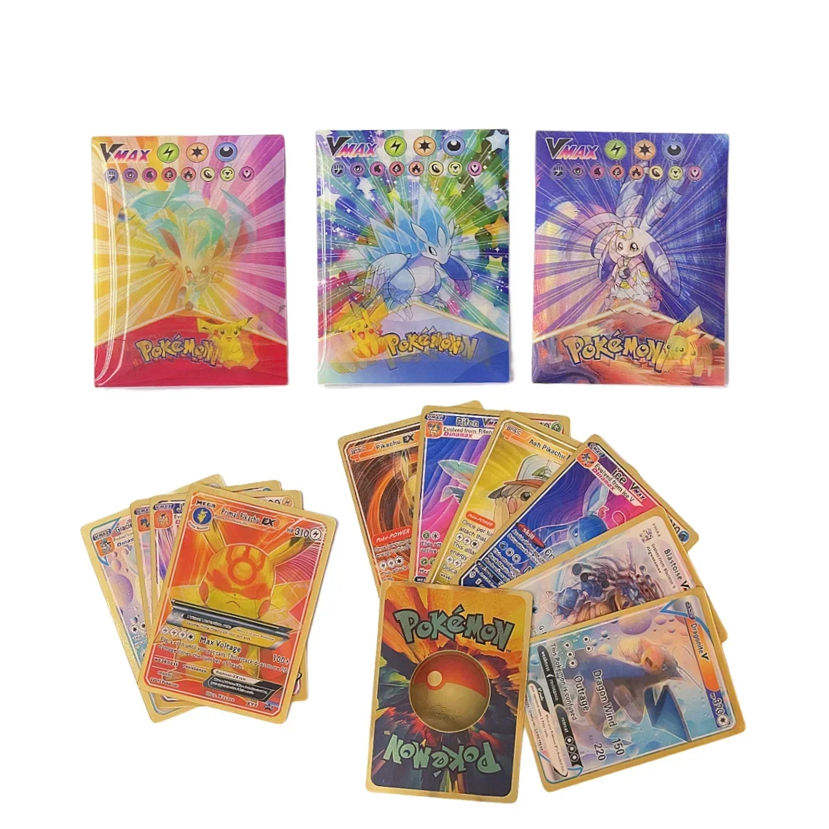 2024 60Pcs Pokemon 3D Shining Rainbow Cards English Vmax Gx Charizard Pikachu Trading Game Collection Battle Card Children Toys