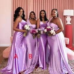 Lilac Mermaid Bridesmaid Dresses Long for Women 2025 One Shoulder Pleated Tight Wedding Guest Party Dresses Gowns Customized