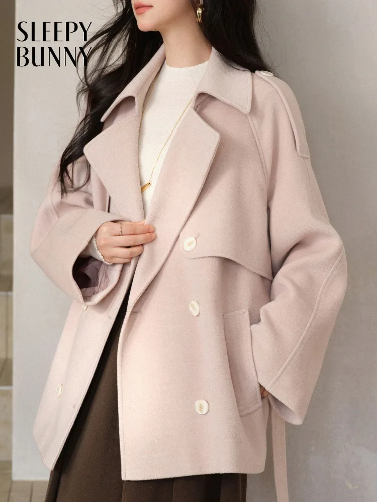 

Chic Wool-like Short Coat Women Lady Warm Winter Jacket with Lapel Collar Belted Fit Elegant Slim Outerwear Daily Stylish Looks