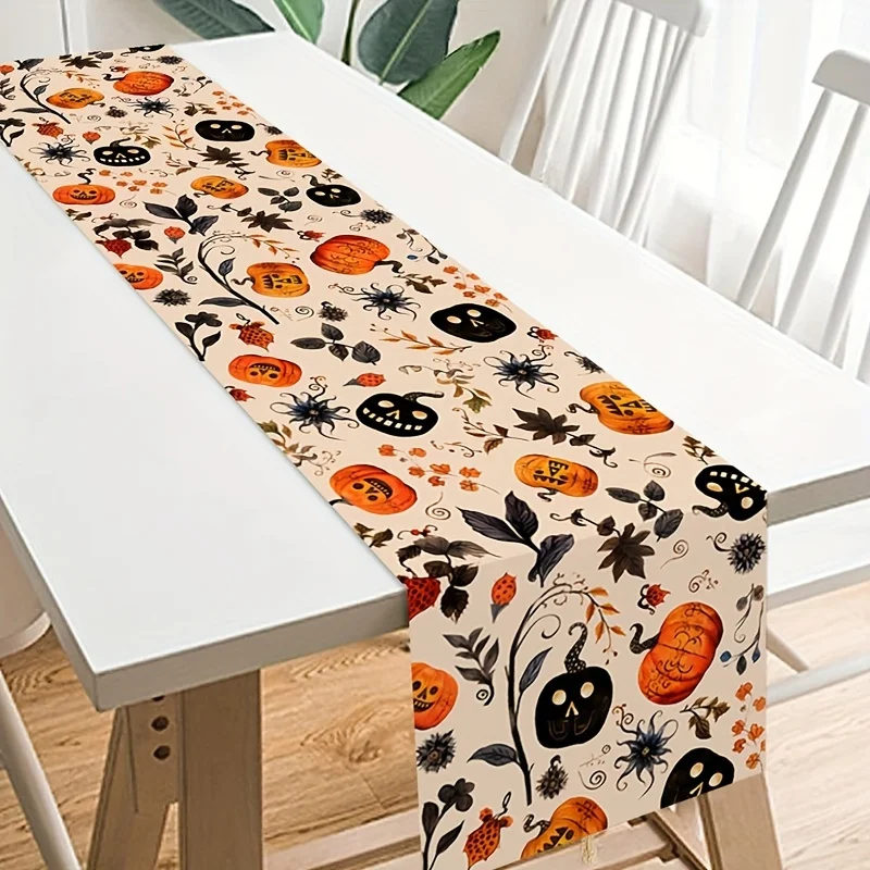 1pc Happy Halloween Tischläufer mit Kürbis Schädel Designs Herbst Blätter und Fledermäuse für Home Decor Halloween Party Esstische