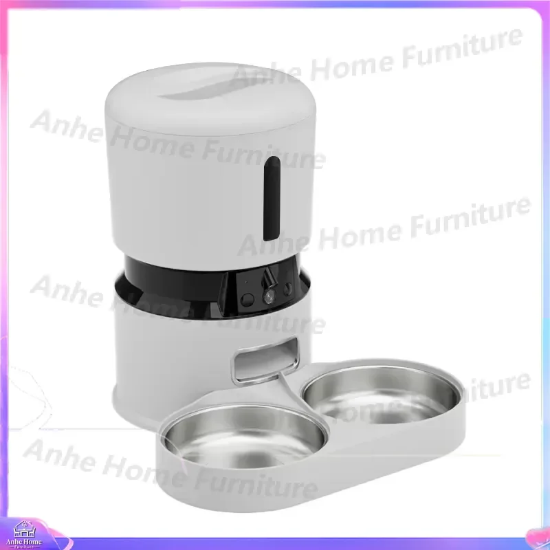 4L Double Bowl Automatic Pet Feeder with Dual Camera WiFi Connectivity Stainless Steel and Plastic Construction Dual Power