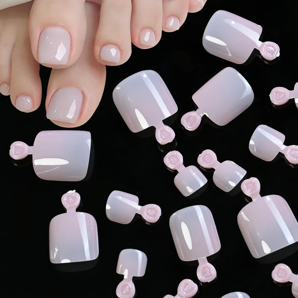 120 pçs semi-transparente série nude toe dicas de unhas curto quadrado acrílico imprensa em unhas brilhantes dicas de unhas falsas para pedicure