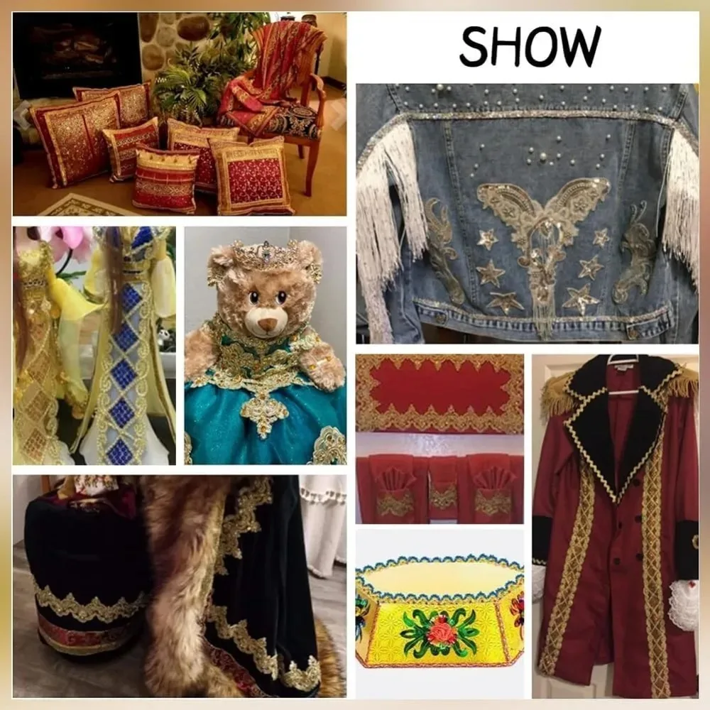 14.2 ياردة 1.5 بوصة مطرزة الدانتيل تقليم معدني الدانتيل تقليم البوليستر شريطة من الدانتيل Gimp مزين الحرفية الشريط لحفل الزفاف