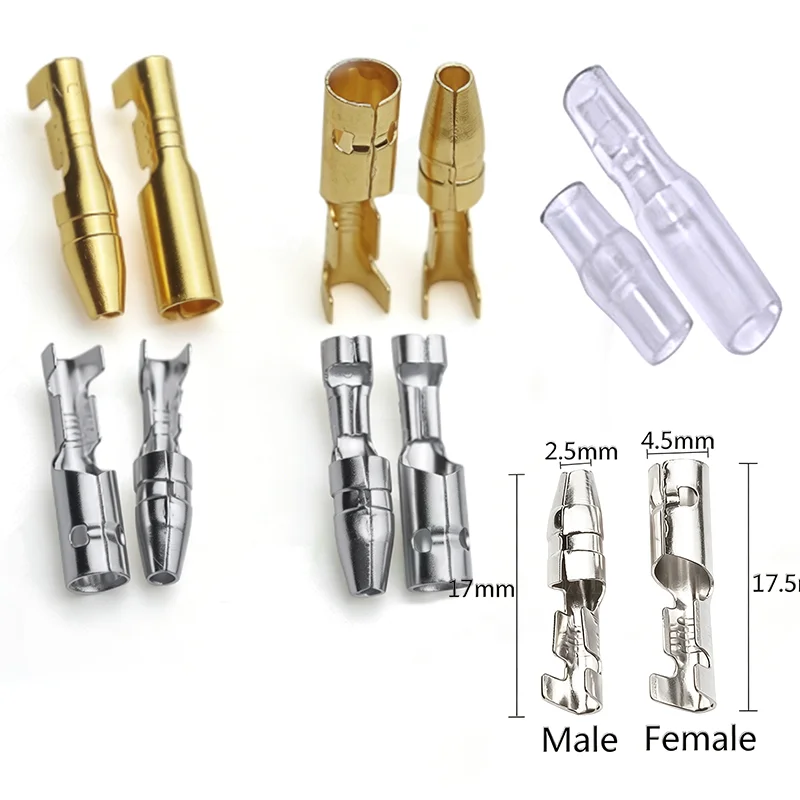 200PCS 50Set 4.0mm Female and Male Bullet Terminals Connector Gold Brass/Silver Wire Connector with Insulating Sleeves for Car