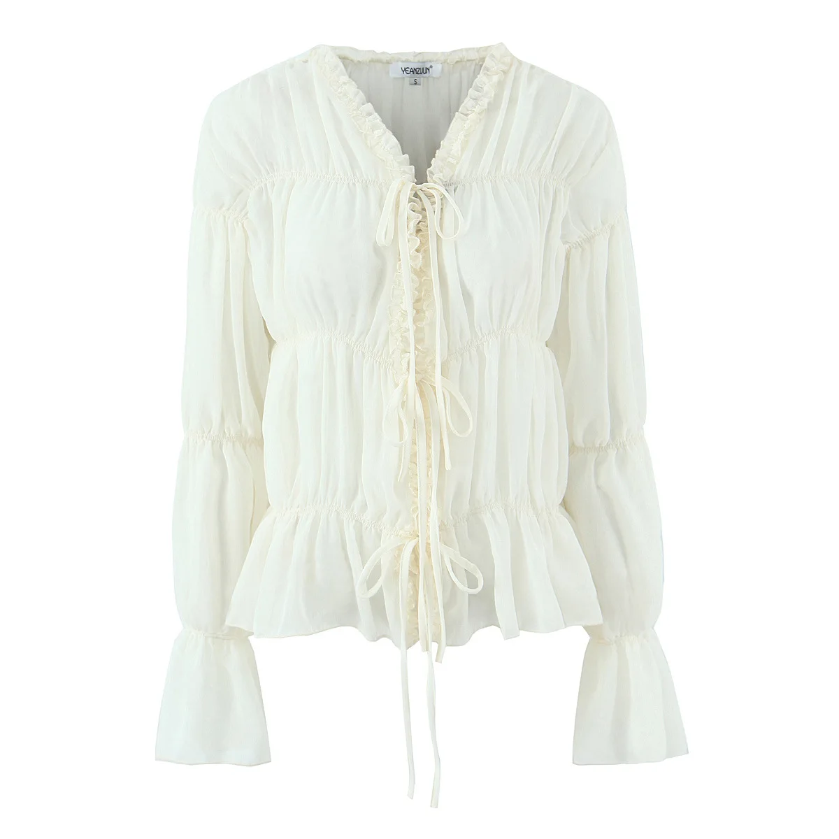 

Женская шифоновая блузка на шнуровке, свободная плиссированная солнцезащитная рубашка R3RP