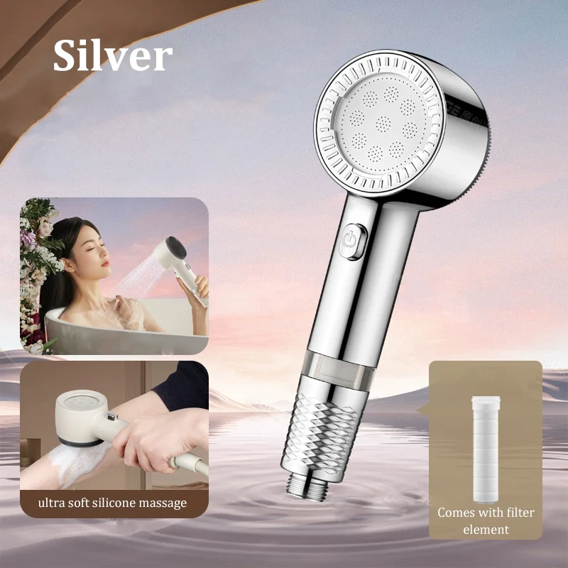 

High Pressure Shower Head with One-click Stop Filter Shower Head with Silicone Massage Nozzles Hotel Bathroom Accessories