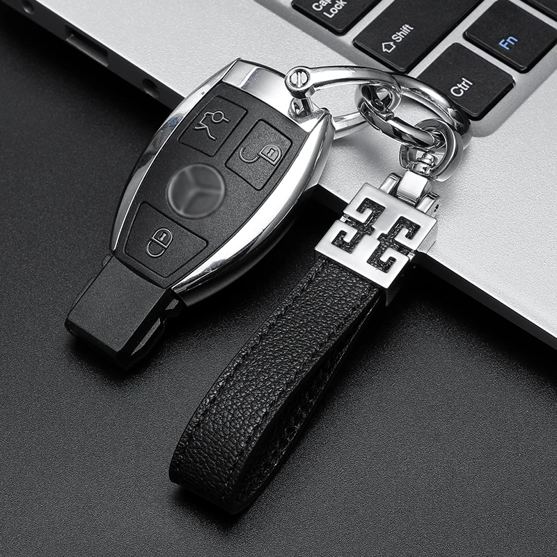 Car keyring, aluminum alloy head layer cowhide keychain, key pendant, car keyrope,Men's and Women's Bracelet