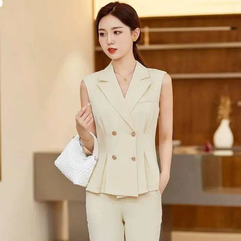 Women Elegant Pantsuits with 2 Piece Set Pants and Vest & Waistcoat OL Styles Professional Female Blazers Trousers Set