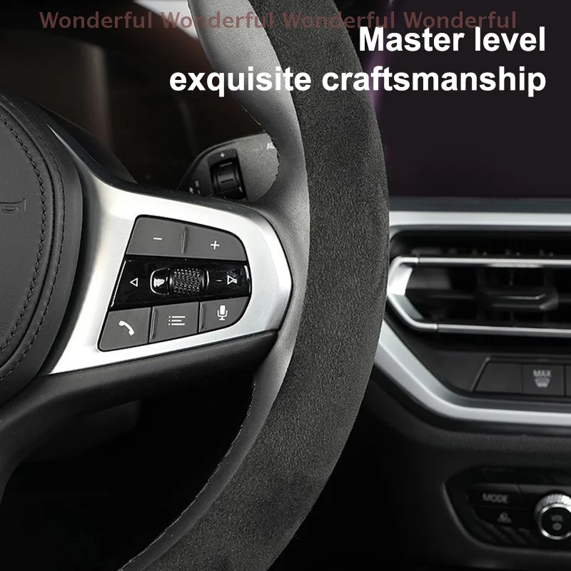 غلاف عجلة القيادة من جلد البقر المدبوغ، غطاء حماية عالمي قابل للتنفس مقاس 37-38 سم