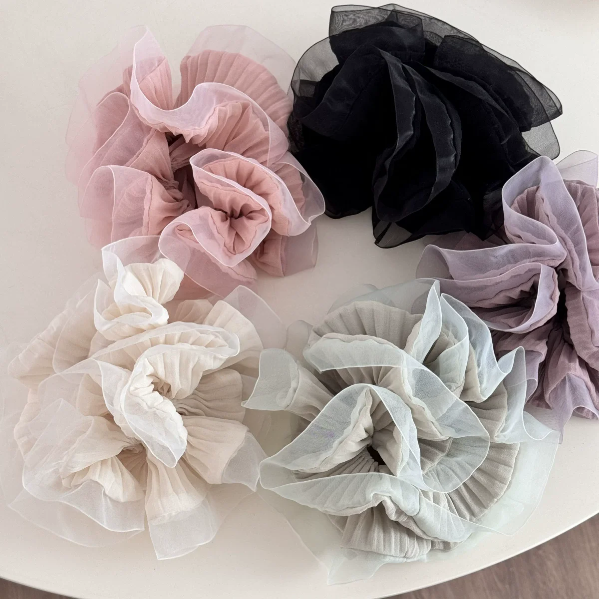 

French Fashion Sweet Ballet Fuffled Fold Elastic Hair Rope Simple Fasion Organza Auricular Edge Scrunchie Hair Accessories