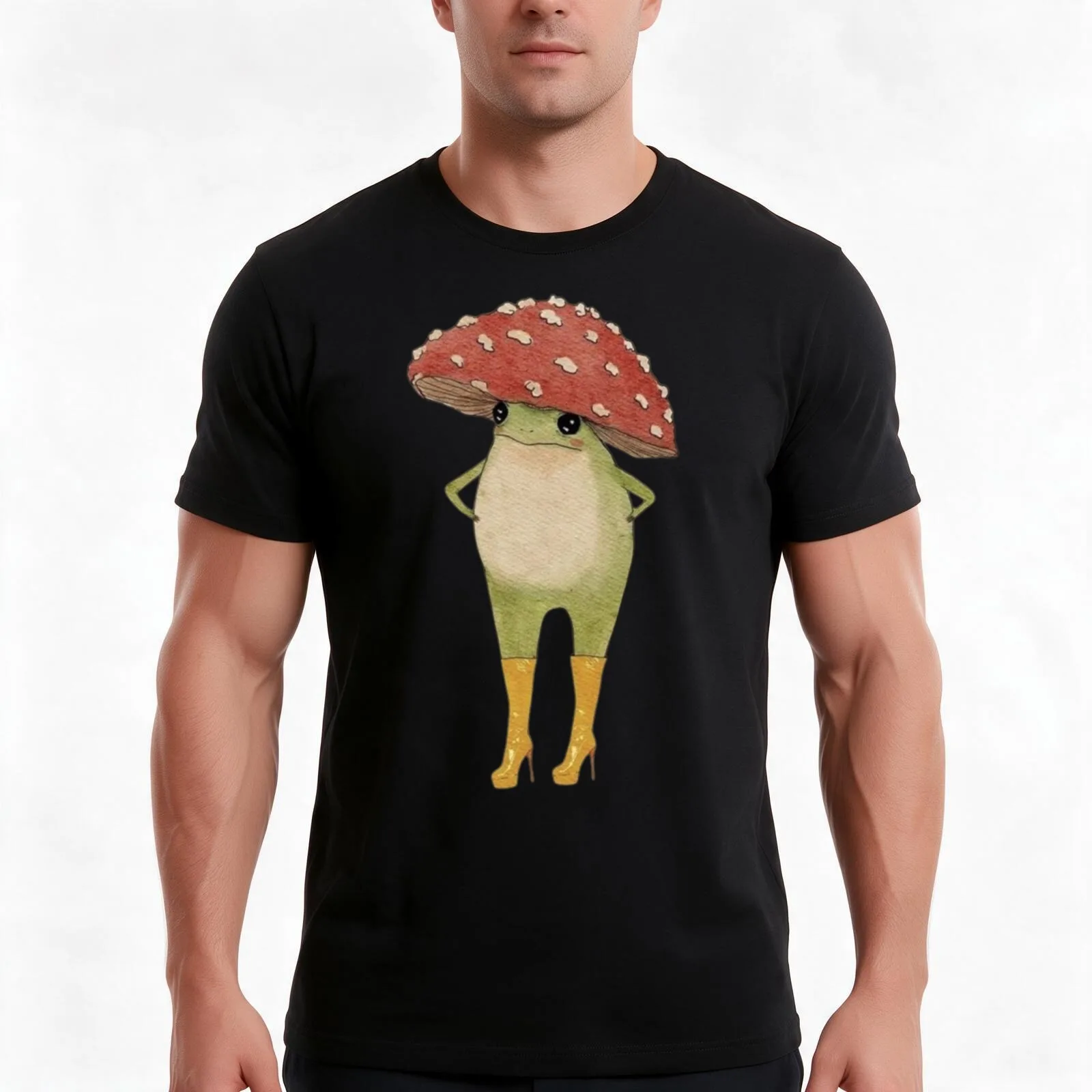 toad mushroom in heels T-Shirt, Summer Casual Cotton Tee, Oversized Streetwear Tops, Vintage Graphic Print, Unisex Men Women