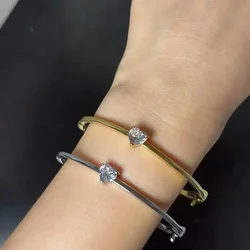 Summer Accessories 58-60mm Heart White Stones CZ Bangles for Women with 2 Colors of Gold and Platinum Plated Fashion Jewelry