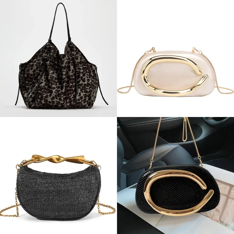 

Brand Women's Clutch Evening Bag French Vintage Style Acrylic Material Stylish Metal Chain Casual Crossbody Bag