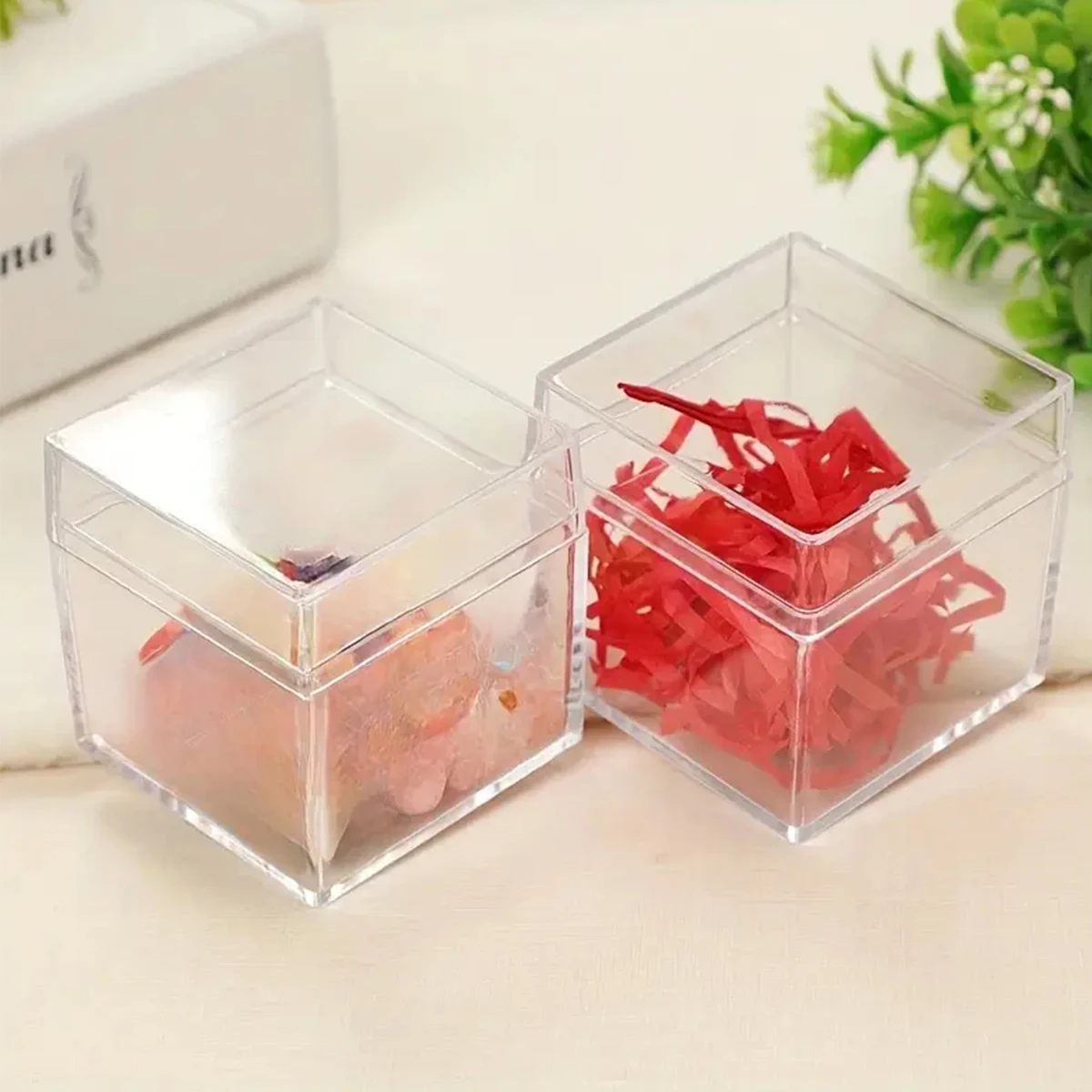 4/12/24pcs Square Transparent Plastic Cover Storage Box Jewelry Gift Packaging Festival Candy Desktop Items Storage Stackable