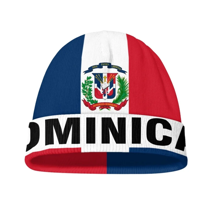 Dominicana Knitted Hat Custom Number Team Logo Winter Cold Knit Warm Caps Travel Nation Dominican Republic Flag Photo Headgear