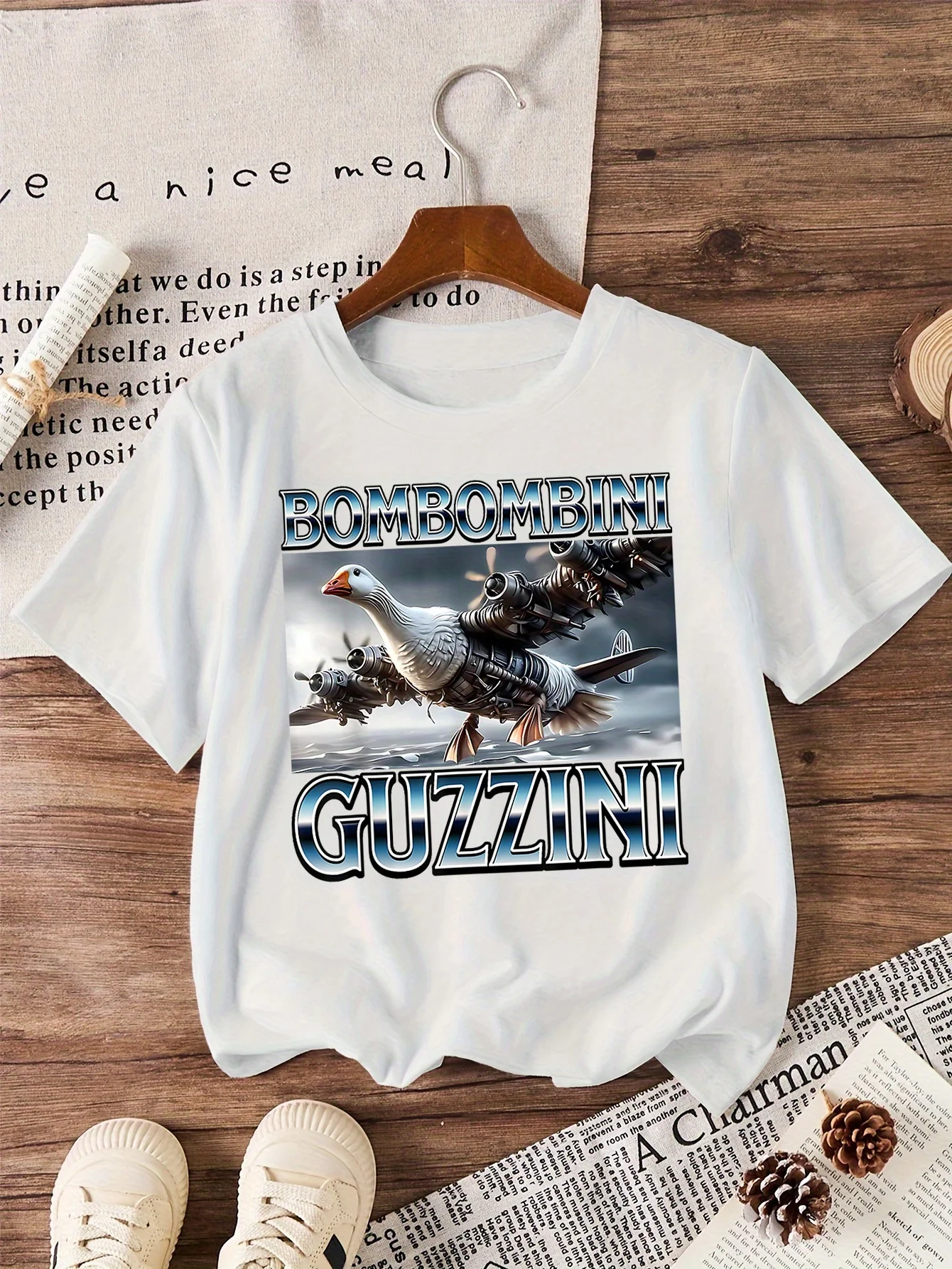 

Итальянская забавная футболка с принтом Brainrot Bombombini Guzzini для девочек, хлопковые футболки с короткими рукавами, детские футболки, летняя детская футболка