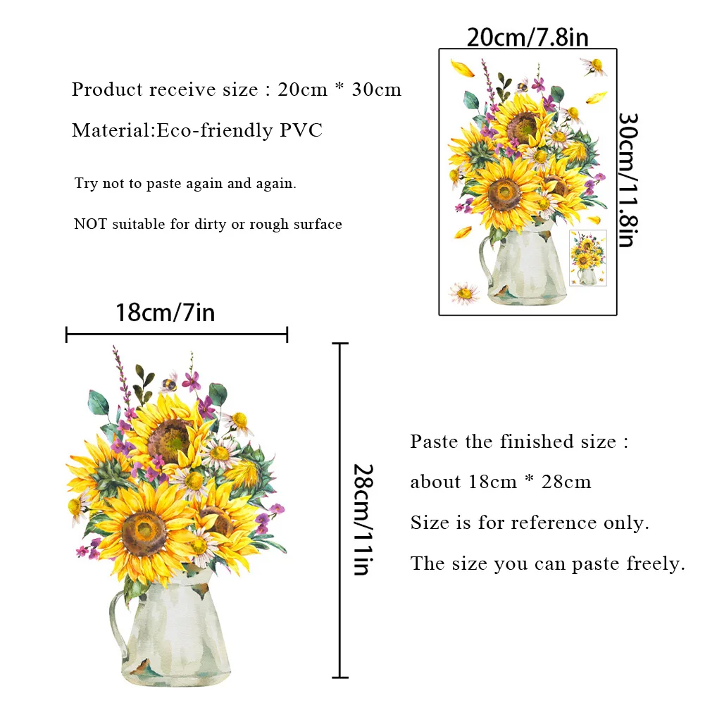 Sunflower Vase Wall Sticker Toilet Bathroom Decor Waterproof Decals Living Room Cabinet Decoration Flower Self-adhesive Paster