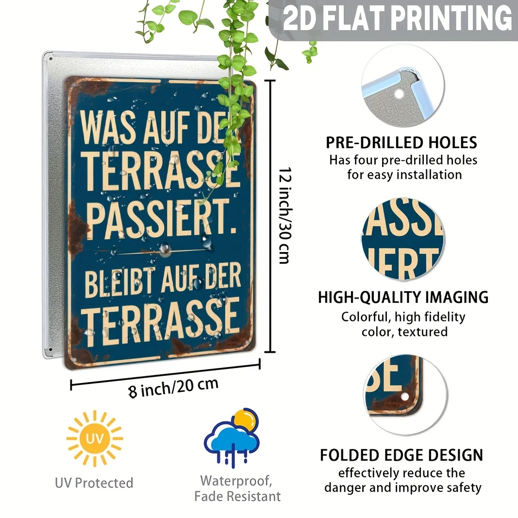 Vintage Funny German Patio Quote Metal Wall Decor Sign - Retro 