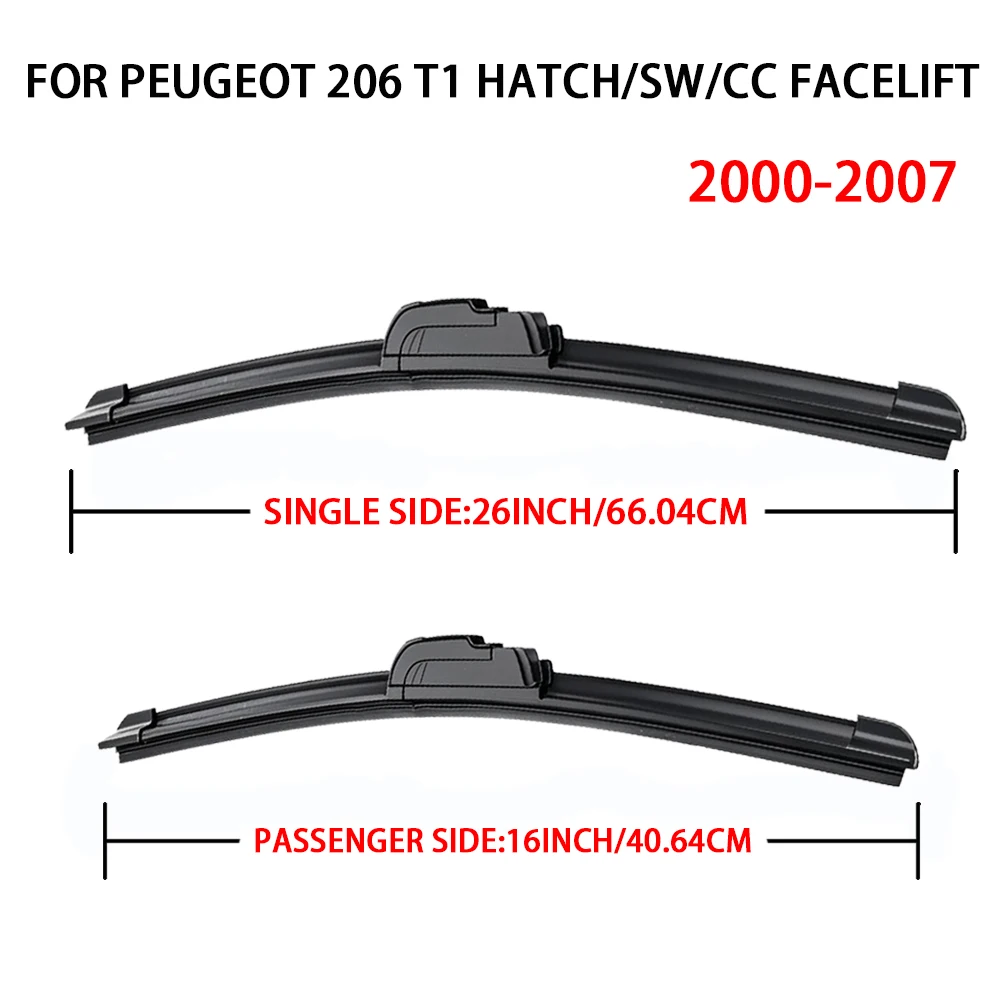 For Peugeot 206 (T1 SW CC) 2000-2007 26''+16'' Car Wiper Blade Front Wipers Fit U Hook Arm Windscreen Auto Wiper Blades