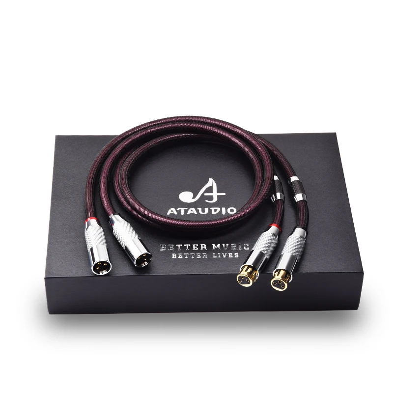 ATAUDIO زوج واحد من كابل HiFi XLR من الفضة النقية عالي الجودة 2XLR كابل صوت ذكر إلى أنثى لميكروفون مكبر للصوت