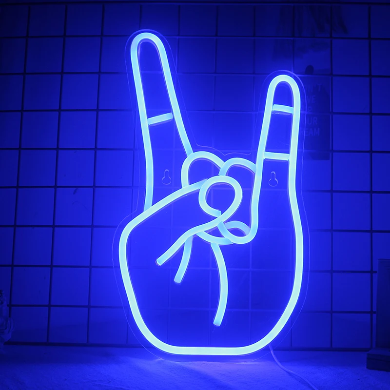 

Peace Gesture Neon Signs Blue LED Room Wall Decor USB Powered Hanging Acrylic For Bedroom Party Game Room Kids Room Art Decor