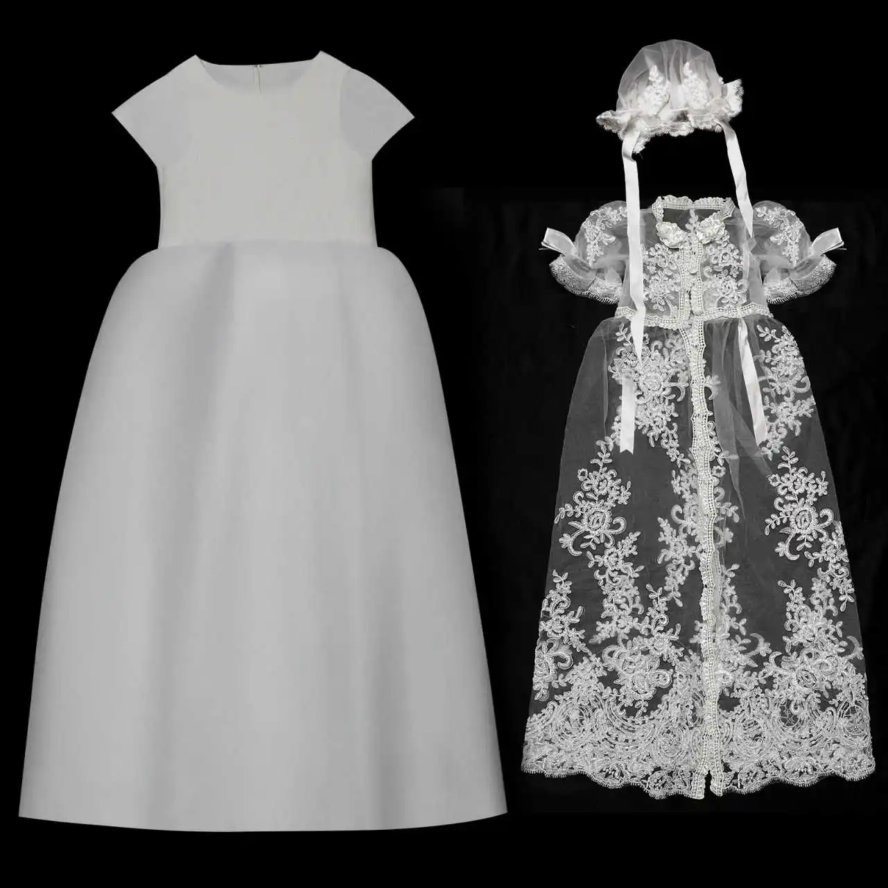

Vintage Baby Christening Dresses High Quality Lace Baptism Outfits Formal Infant Girl Wear with Head Pieces Kids Formal Wear