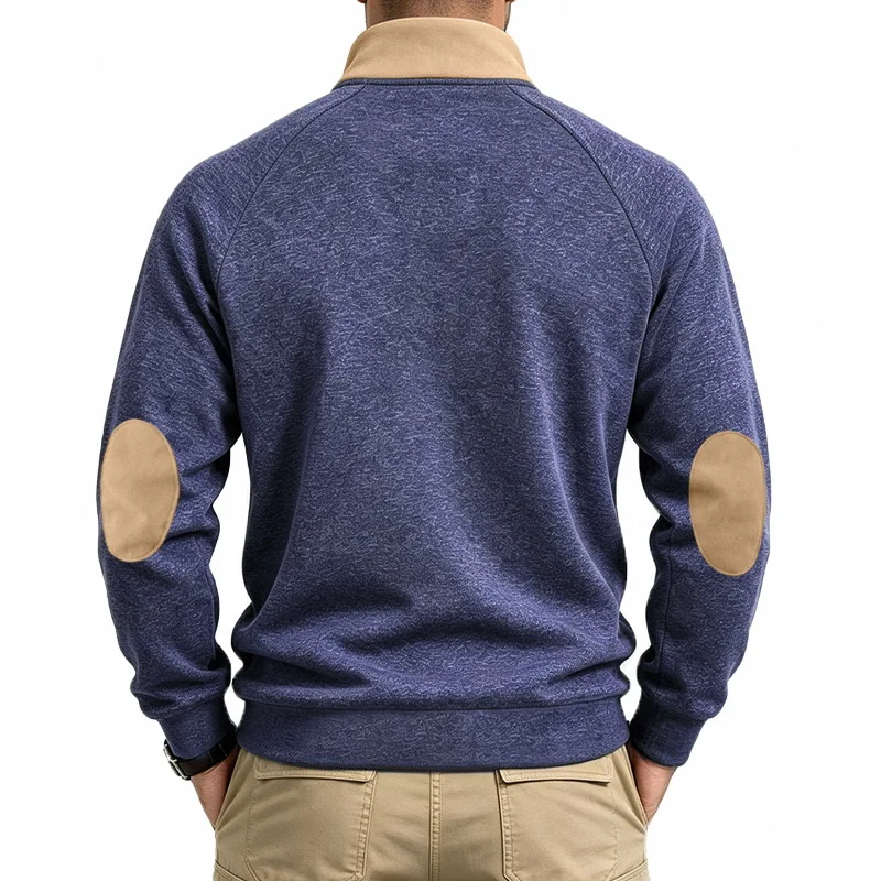 Autumn Winter Heavyweight Men Casual Sweatshirt Fleece Loose Patchwork Hoodies Male Stand Collar Pull On Sports Sweatshirts Tops