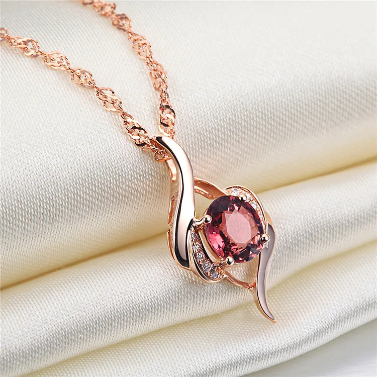 Women's Luxury Red Zircon Pendant Necklace with Apple Gift Box