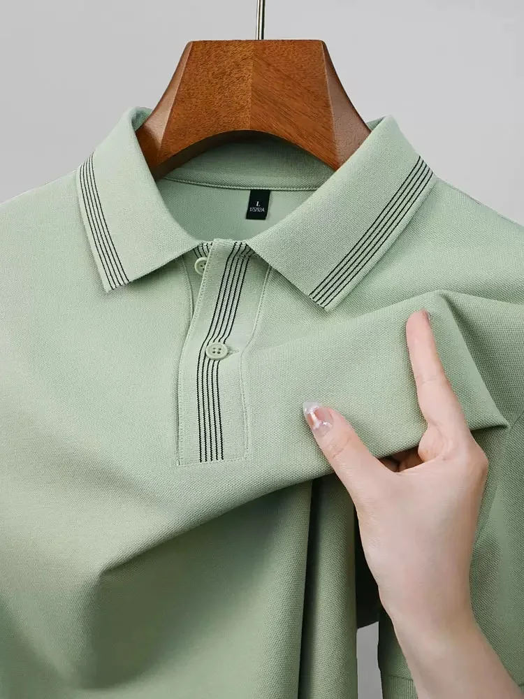 Fashion high-end men's polo shirt short sleeve summer business casual luxury skin friendly breathable solid color new T-shirt