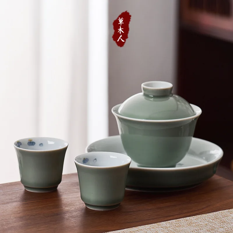 Hand Painted Bamboo Joint Tea Cup Kung Fu Set Teacup Blue Ceramic Bowl Single Fragrance-Smelling