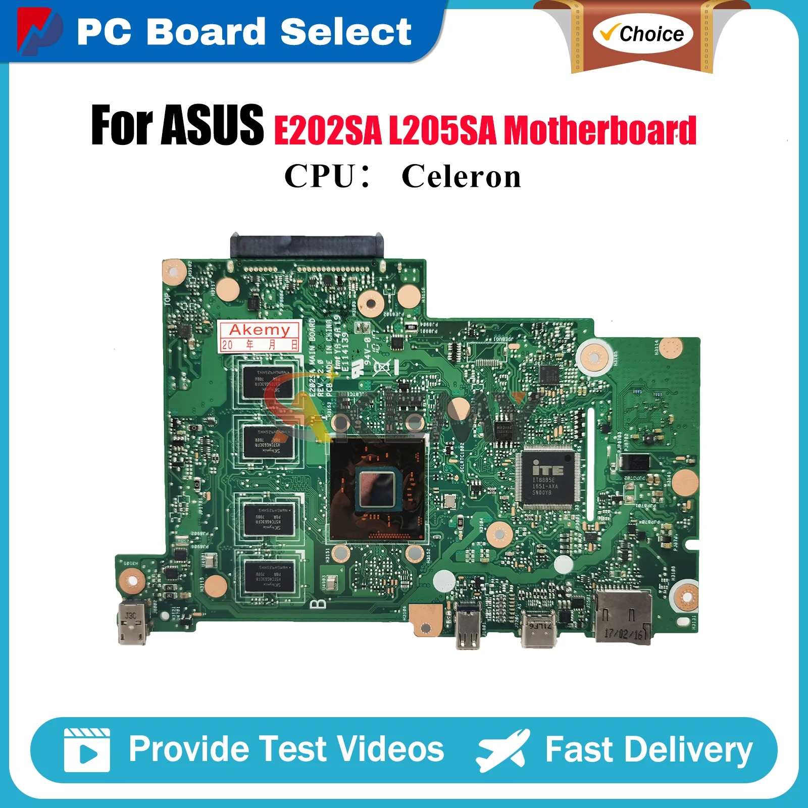 

E202SA Laptop Motherboard For ASUS EeeBook E202S E202SA Notebook Mainboard With Celeron CPU 100% tests OK fast shipping stk
