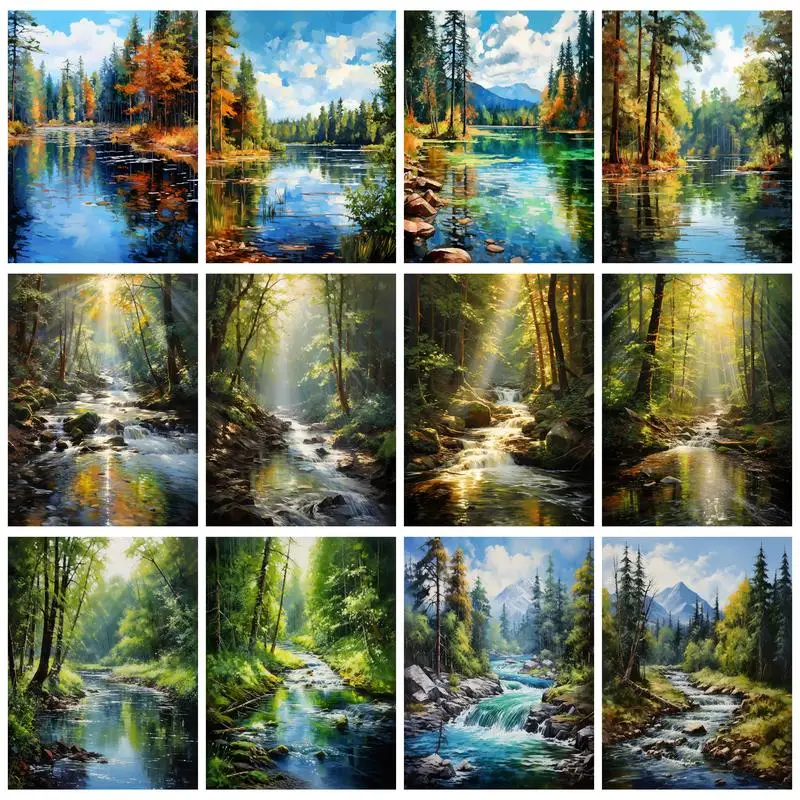 RUOPOTY 5D DIY Diamond Painting Forests And Lakes Picture Full Square/Round Rhinestone Embroidery Handicraft Home Art Decoration