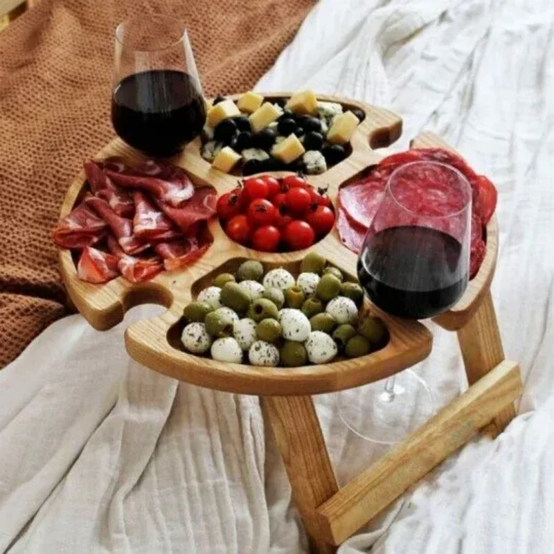 Portable Picnic Table Wooden Outdoor Folding Picnic Table Holder Portable 2 In 1 Wine Glass Rack For Cheese Fruit For Picnic