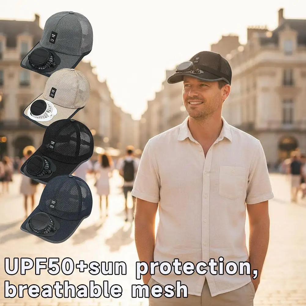 Solar Fan Hat USB Rechargeable Sunscreen Cap Cooling Built in Dual Fans Sunhat Men Women Outdoor Fishing Hiking Golf Camping