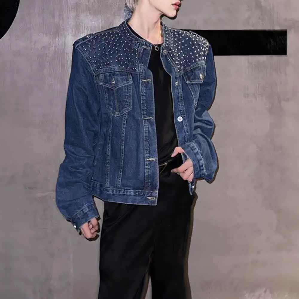 Mens Autumn Denim Jacket Rivets Deconstructed Jacket Streetwear Fashion Outdoor Versatile Retro Tops Men'S Clothing 2025 New