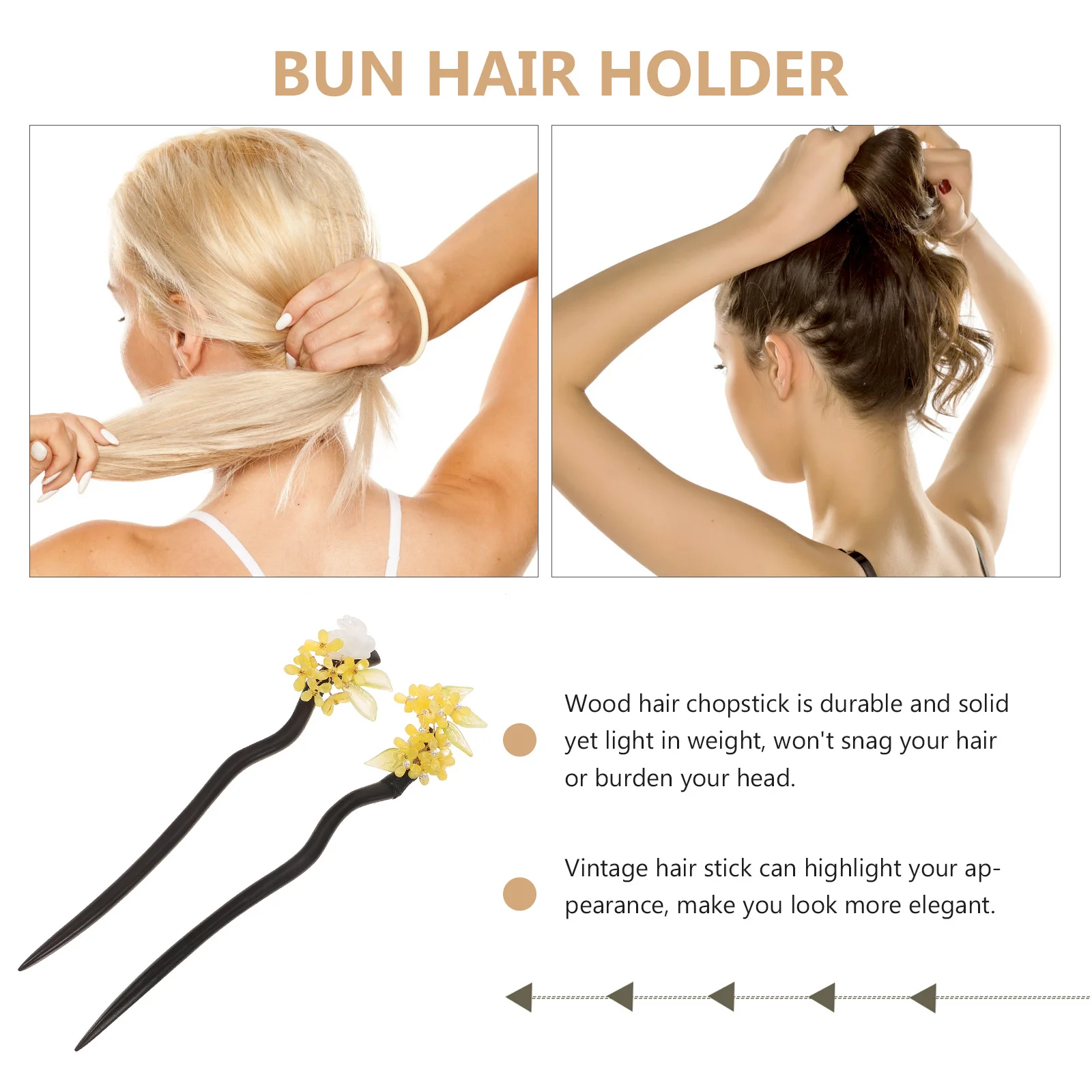 

2Pcs Osmanthus Rabbit Wooden Hair Stick Vintage Chinese Style Chignon Pin for Updo Bun Long Hair Women Accessories
