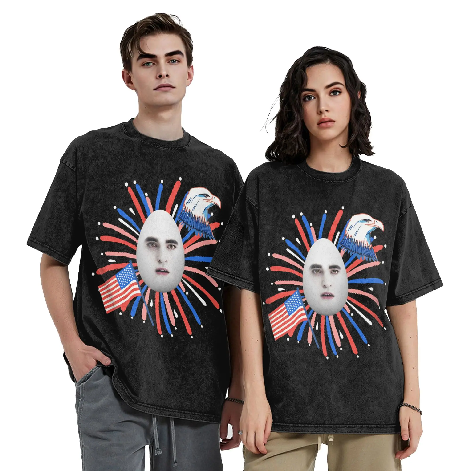 Washed T Shirts Fourth of July Eggward Vintage T-Shirt Street Twilight Edward Cullen Streetwear Summer Tops Tees for Men Women
