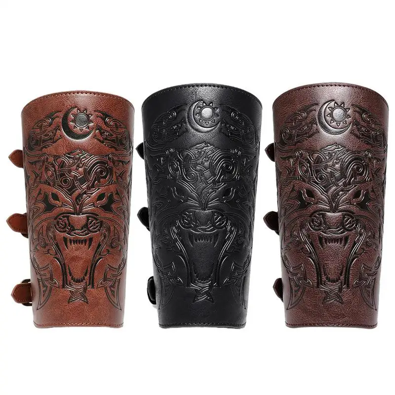 

Adult Men Cosplay Bracers 1 Pair Knight Wrist Cosplay PU Leather Bracers Adjustable Width Embossed Arm Guard Wristband Costume