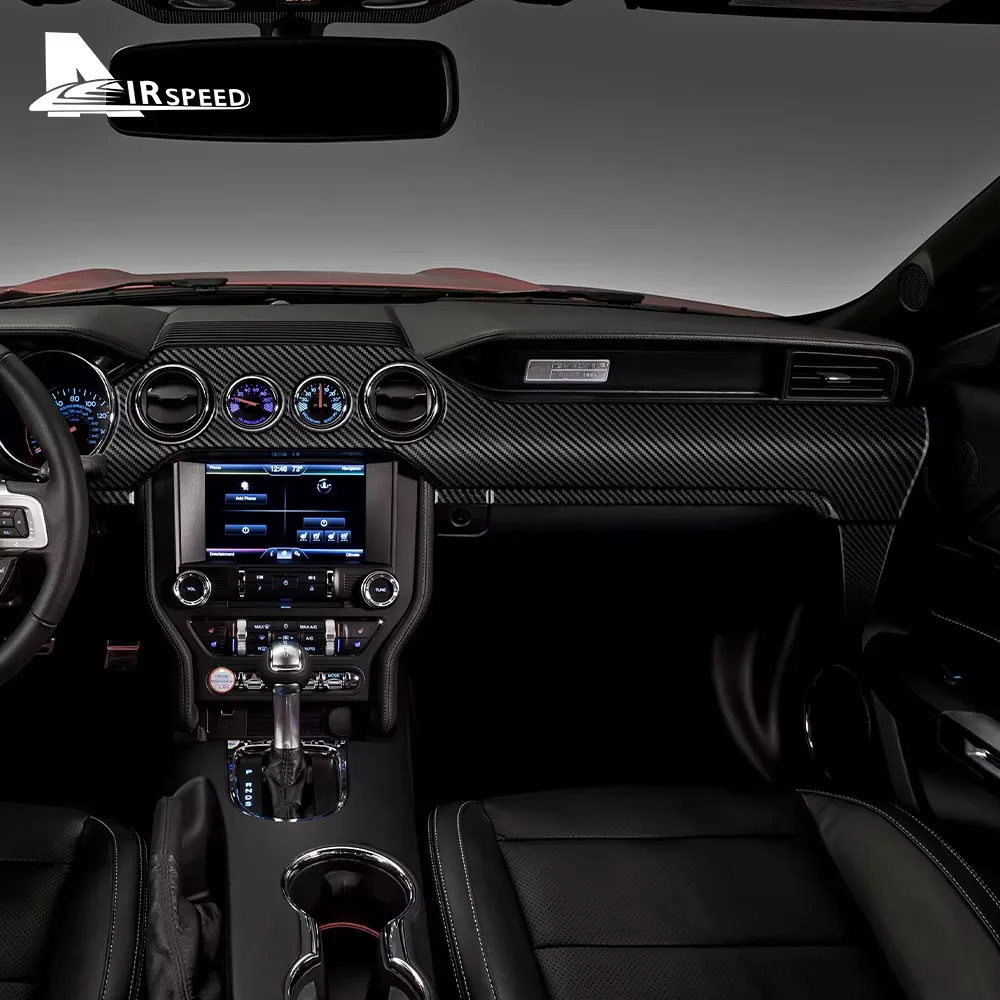 Sticker For Ford Mustang 2015 2016 2017 2018 2019 2020 2021 2022 Real Carbon Fiber Car Dashboard Panel Interior Trim RHD LHD