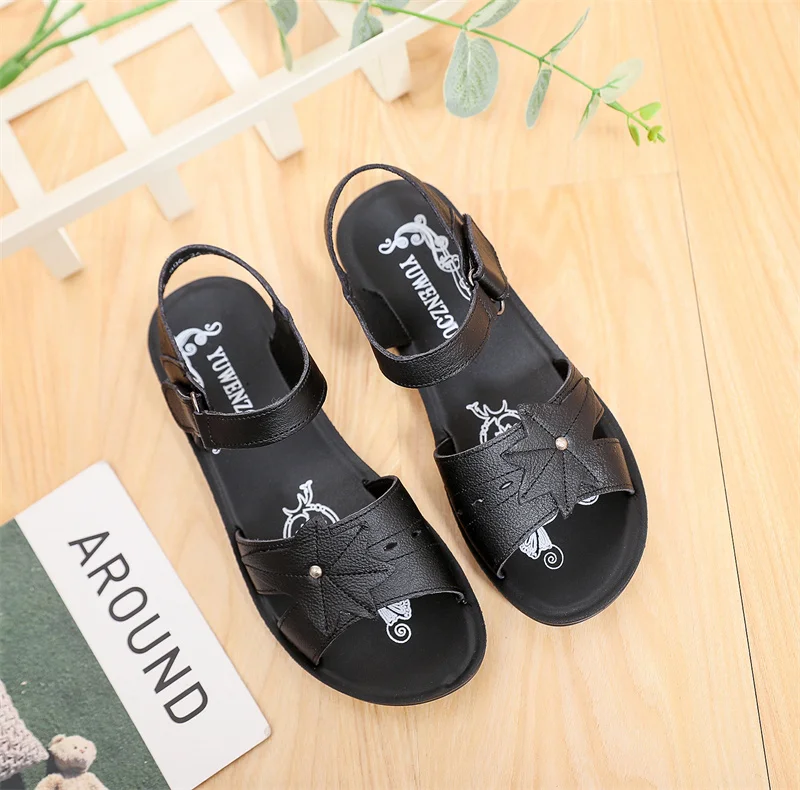 Women Sandals Pu Leather Hollow Out Comfort Flats Solid Color Bow-Knot Mother Shoes Fashion Loafers Casual Sandalias De Mujer W