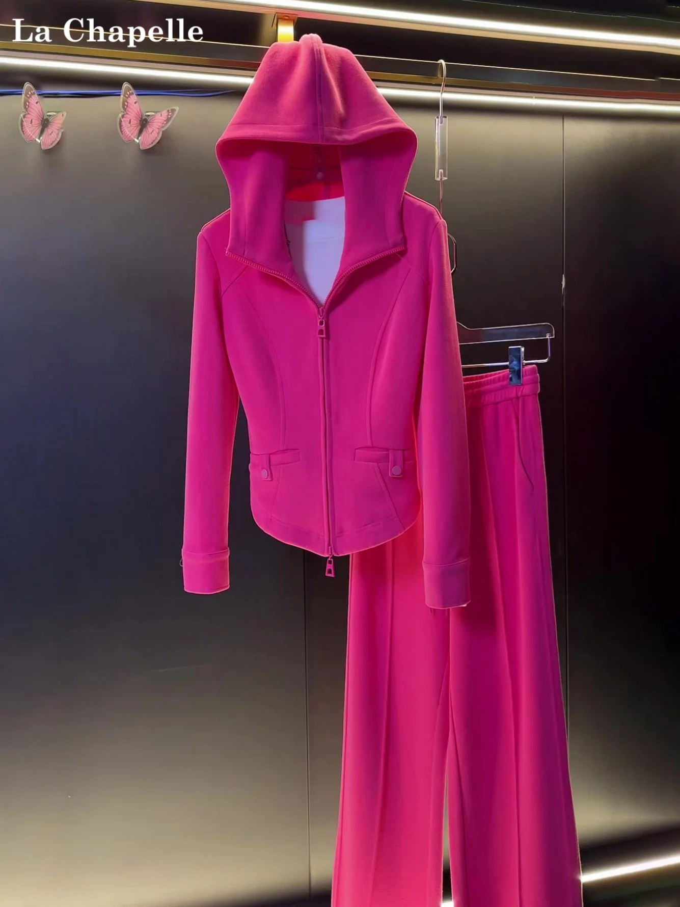 

La Chapelle Pink Sweatirt And Pants Set Women's Casual Sportswear Two-Piece Suit Spring Autumn Winter High-End Youthful Hoodie