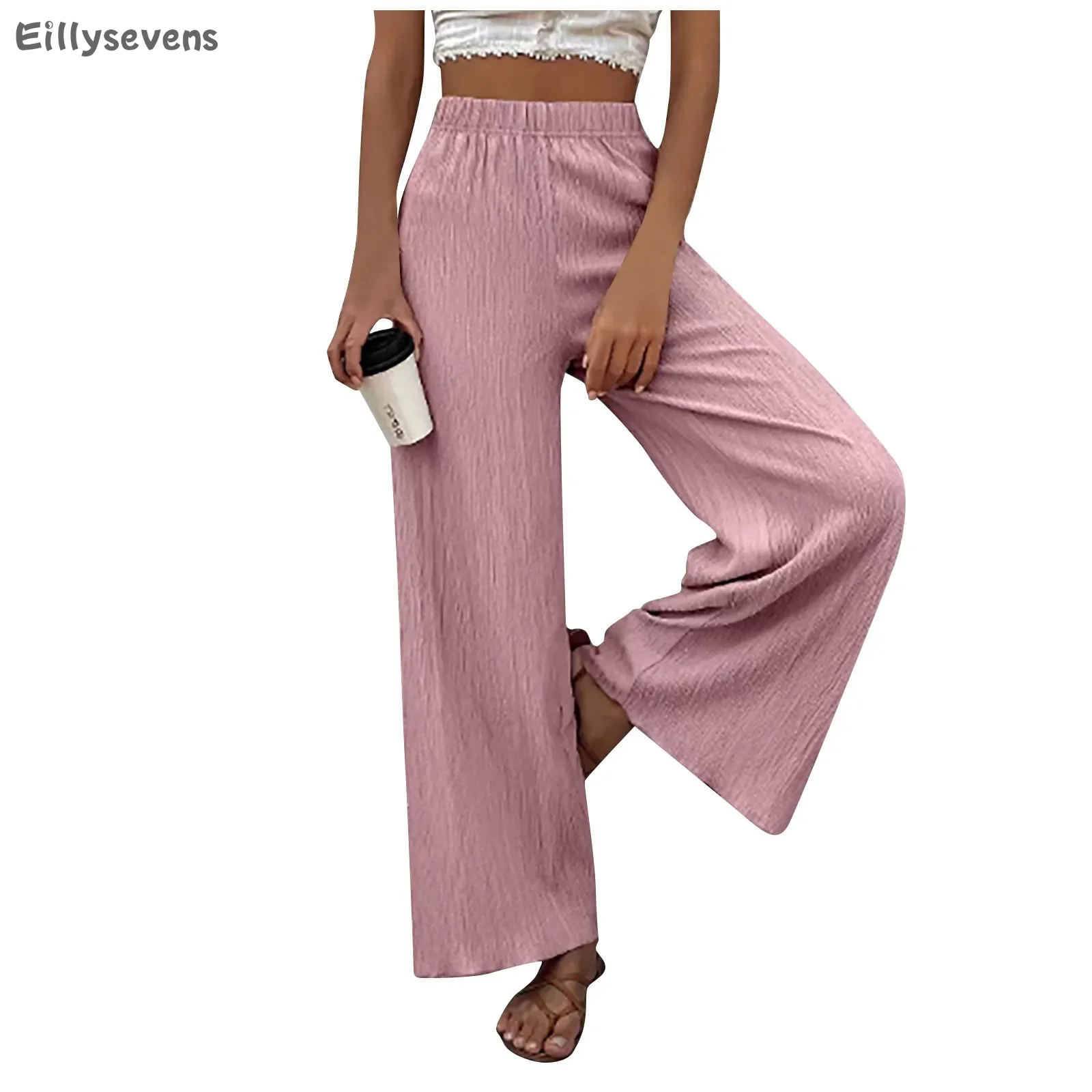 Ladies Casual Wide leg pants Fashion Comfortable Cool Breathable Trousers Solid Color Cotton And Linen Loose pantalones