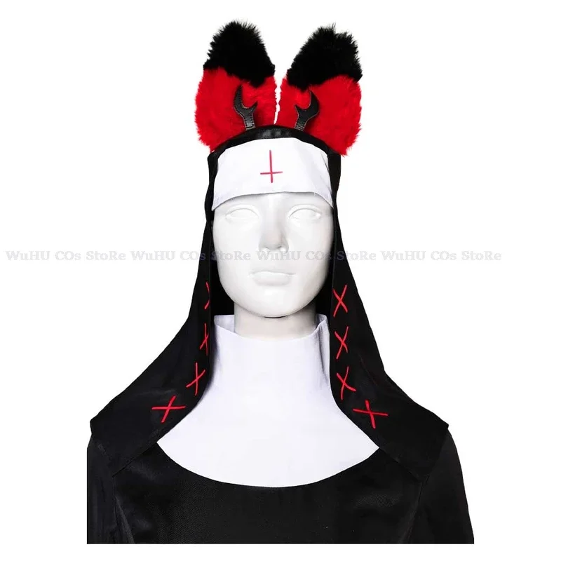 Nun Alastor Cosplay fantasía hasbin disfraz de Hotel de dibujos animados disfraz mujeres niñas vestido negro sombrero trajes Halloween traje de Carnaval