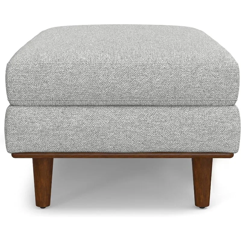 Morrison 49 Inch Wide Mid-Century Modern Large Rectangular Ottoman in Mist Grey Woven-Blend Fabric, For the Living