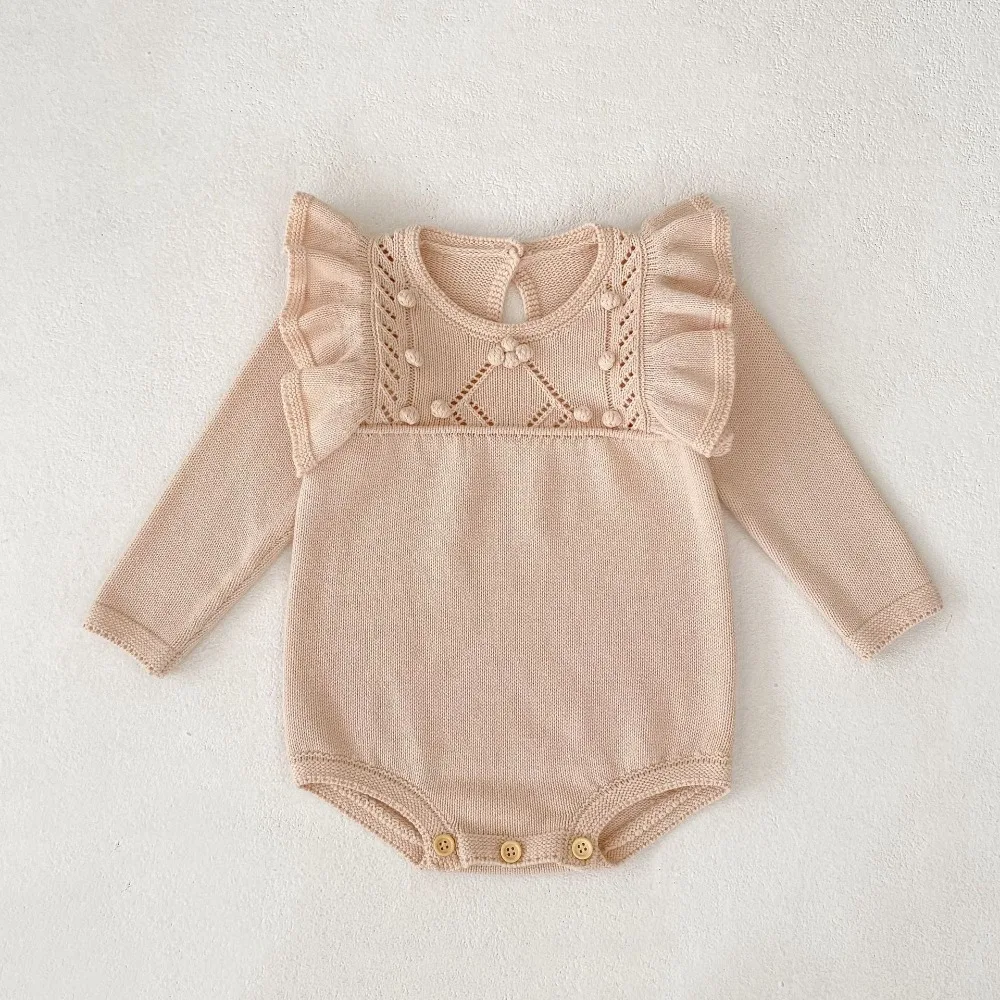 Princess Newborn Baby Girl Romper 0-2Years Cue Infant Solid Color Long Sleeve Knitwear Sweater Bodysuit Outfits Autumn Clothes