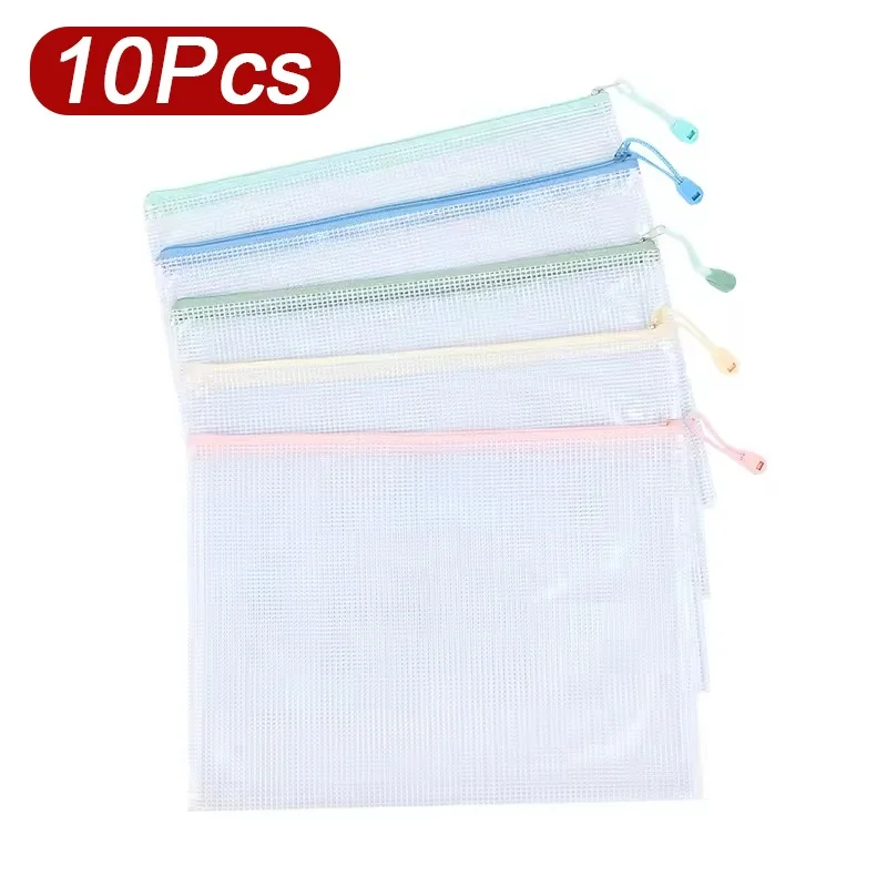 5-30 pièces de pochettes en maille zippées pour documents, pochettes de classement, organisateur de papier A4, sac de rangement A4 A5 pour fournitures scolaires et de bureau