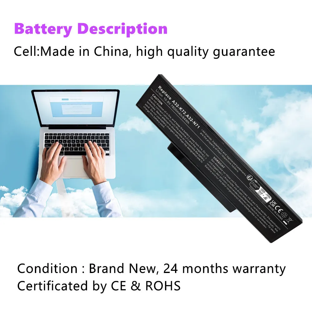 A32-N71 Laptop Battery For Asus N73 N73F N73G N73J N73Q N73S N73V X77 X77J X77V X77VG 70-NXH1B1000Z 70-NX01B1000Z 70-NZYB1000Z
