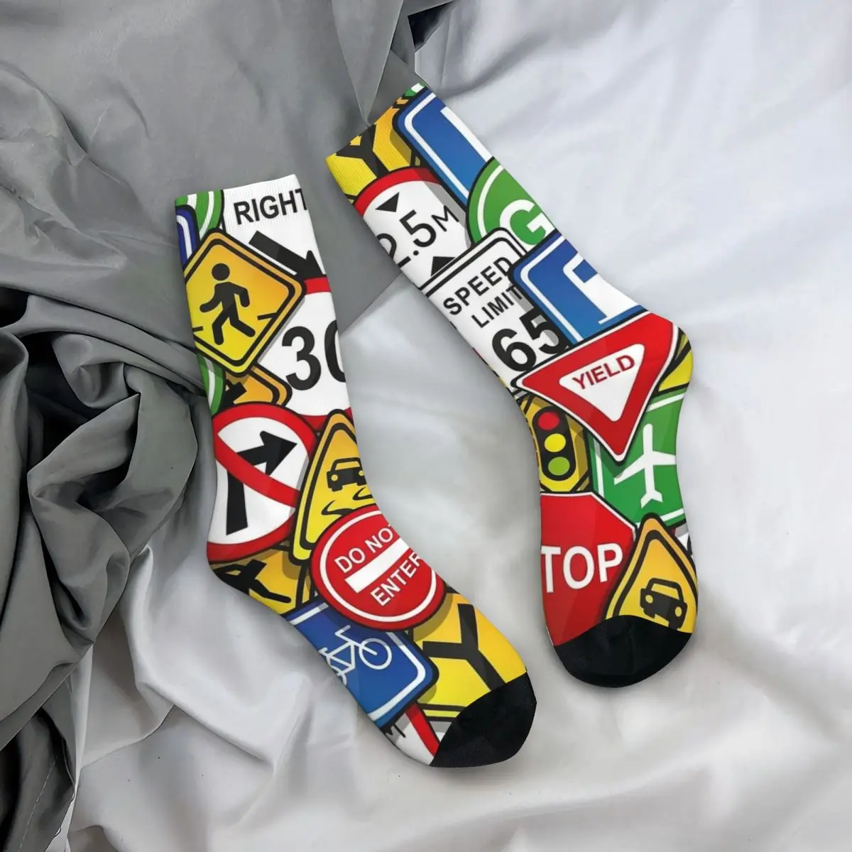 Men Socks Traffic Route 66 Regulations Signs Stockings Spring Harajuku Quality Socks Pattern Outdoor Sports Non Skid Socks